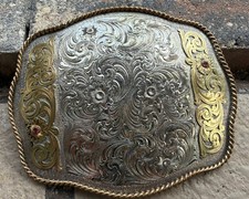 Vtg Huge 5.5” Rare Montana Silversmith Belt Buckle Two-tone Sterling SilverPlate picture