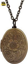 Vintage Engraved Flower Empaistic Photo Locket Hold Picture Oval round Pendant N picture