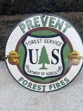 VINTAGE SMOKEY THE BEAR FOREST FIRE PREVENTION PORCELAIN METAL GAS OIL SIGN picture