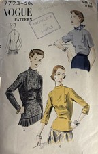 Vtg 1950's Vogue 7723 FITTED OVERBLOUSES 3 STYLES Sewing Pattern Sz 14 Bust 32” picture