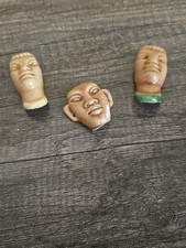 3 Antique Umique Rare Glazed Clay Tribal Mini Faces Handcarved BO picture