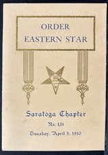 ORDER OF THE EASTERN STAR SARATOGA NY CHAPTER APRIL 5, 1910 LUNCHEON MENU picture