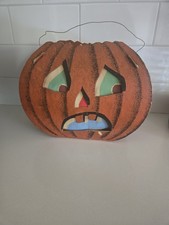 Antique 1940’s Halloween Cardboard Jack O Lantern Pumpkin 5 1/2” Tall picture