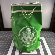 Vtg 1972 Democratic National Convention Miami Bch Bag Drawstring Green Vinyl DNC picture