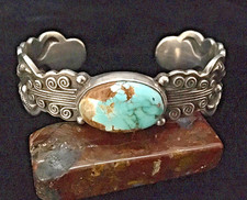 Vintage Navajo VBT Native American Sterling Silver Turquoise Cuff, 60g, 6.75