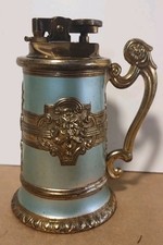 Vtg MID-CENTURY JAPAN BUTANE LIONHEAD TURQUOISE Beer Stein Style TABLE LIGHTER picture