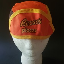 Vintage Reese's Pieces Candy Elastic Back Brown Yellow Orange Cloth Cap Hat  picture