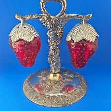 Rosalco Vintage 1960s Strawberry Plastic Salt & Pepper Shakers w/ Stand Japan picture