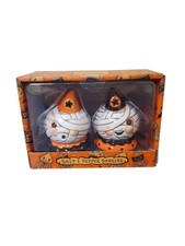 Johanna Parker Vintage Halloween Ceramic Mummy Pumpkin Salt Pepper Shakers NEW picture