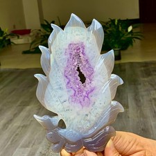 342G Natural amethyst agate crystal specimen Hand carved Nine Tailed Fox picture