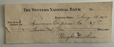 1910 Wright Brothers Check To American Express Signed By Lorin Wright picture