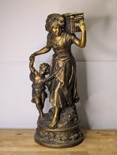 Antique French Nouveau Spelter Mother & Child Statue After Auguste Moreau c1900 picture
