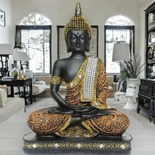 Buddha Statue Happy Antique Thai Zen Stone Sitting New Gift picture