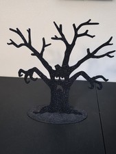 Hallmark Halloween Spooky Tree Black Glitter Ornament Display Stand HTF picture