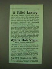 1886 Ayer's Hair Vigor and Sarsaparilla Ad - A Toilet Luxury picture