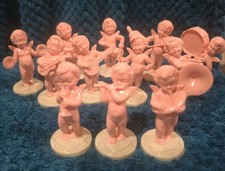 Vintage HARTLAND PLASTICS Pink Cherub Angel Musicians Orchestra Figure Set 12 picture