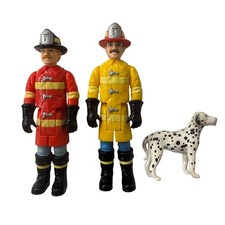 Vintage 1991 Playskool Dollhouse Fire Fighter Yellow Red Man Dalmatian Dog pet picture