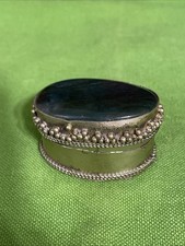 Vintage Green Marble Stone Topped Metal Vintage Pill Tooth Fairy Trinket Box picture