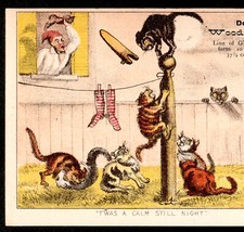 Currier & Ives 1880 Cat Fight Twas a Calm Still Night Dog Trade Card Comic SR.39 picture