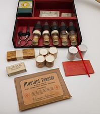  Antique Medical First Aid Kit ~ Folding Hard Leather Case ~ Early J & J Items  picture