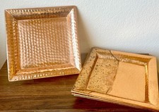 Set of 5 Hammered Copper Square Trays Plates 13” Handcrafted Rustic Patina Decor picture