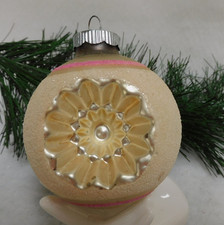 VTG LG. SHINY BRITE CHRISTMAS ORNAMENT DOUBLE  INDENT HEAVY  MICA PRETTY COLORS picture
