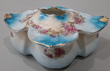 Antique Royal Vienna Porcelain Hair Receiver Scalloped Pink Roses Gold Trim picture