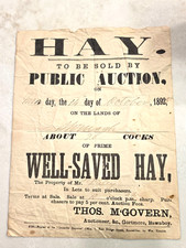 1892 Antique Hay Public Auction Broadside Irish Farming Advertising Ephemera picture