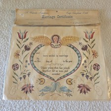 VINTAGE 1968 BLANK MARRIAGE CERTIFICATE EARLY PENNSYLVANIA DUTCH WATERCOLOR  picture