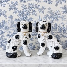 Pair of Black & White Staffordshire 10.5” Spaniel Dogs picture