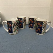 VTG Neiman Marcus Japan Cobalt Blue & Gold Imari Style Coffee/Tea Mugs -Set of 4 picture