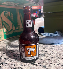 7 Up Vintage Brown Glass Soda Advertising Bottle 