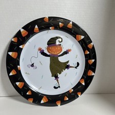 Vintage Halloween Witch Candy Corn Plate Melamine Trick Or Treat Party Décor 11” picture