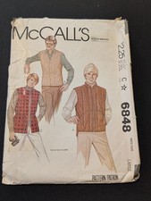 RARE McCall's 6848 Men's Vests: Button, Zip, Drawstring Waist Sz Large, 1979 picture