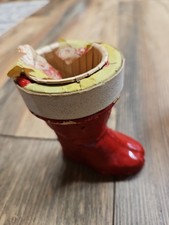  VTG 1950s RED PAPER MACHÉ Santa Boot CANDY CONTAINER   picture