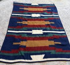 Vtg Biederlack Blanket Throw Aztec Navajo Southwestern Reversible  54