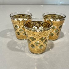 Vintage Culver Valencia 22K Gold Green Shot Glasses Set of 3 MCM Barware picture