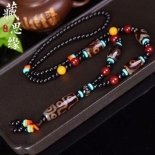Tibetan Nine Eye Three Eye Dzi Bead Necklace Agate Pendant Unisex Sweater Chain picture