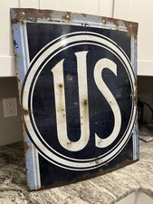 Vtg 1930’s US Tires Porcelain Sign Automotive Gas Oil Advertising Original Sign picture