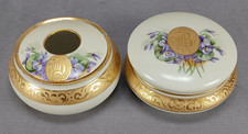 Limoges Gold Monogrammed B Hand Painted Violets Powder Jar & Hair Receiver picture