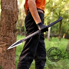 CUSTOM HANDMADE HIGH CARBON STEEL BOAR HUNTING SPEAR WITH LEATHER SHEATH picture