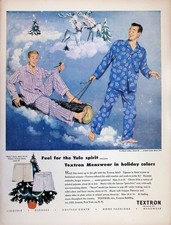 Original 1947 Textron Ad: Menswear Pajamas Christmas Reindeer Night Sky Siebel picture
