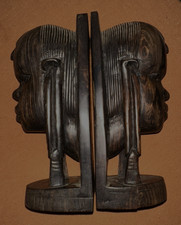 Vintage Handcarved East African Tribal Bookends Iron Wood picture
