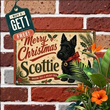 Scottish Terrier Scottie Dog Merry Christmas Plaque Retro Metal Tin Sign 8x12 picture