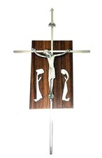 MCM Vtg. Metal Crucifix Plastic Wood Grain Wall Mount Modern Cross Holy Family picture