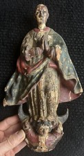 18thC. Glass Eyes HandPainted Wood Santos Praying VirginMary Likely 24kGold Gild picture