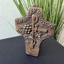 Prayer 1990s Vintage German Bronze Cross John 15:5 Wall Crucifix Christian Gift picture