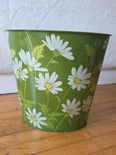 Vintage JV Reed & Co Metal Trash Can 9” tall Green White Daisies Made In USA picture