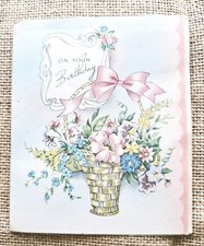Vintage 1950s  Birthday Greeting Card Flowers Unused picture