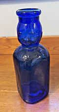 Vintage Cobalt Blue Brookfield Baby Top Face Milk Bottle Quart Figural Glass picture